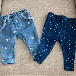 2 pair cat and jack 0-3 month pants